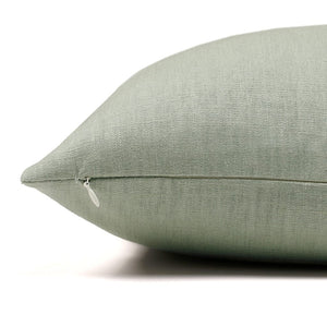 Side view of the Colleen pillow cover showing the textile as the same on the front and back and the invisible zipper.