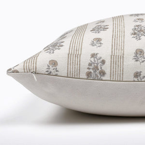 Side of the cream floral and striped pillow cover - the Leighton from Colin + Finn