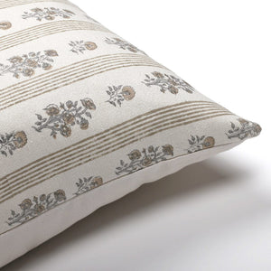 Corner of the cream floral and striped pillow cover - the Leighton from Colin + Finn