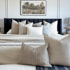 Neville Sand, Elain, Copeland, Darcy, Eloise, Logan Lumbar, Ester Lumbar, and Georgia throw pillows from Colin + Finn