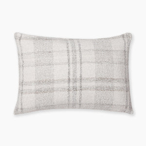 A rectangular pillow with a white and light brown plaid pattern. The fabric has a woven texture, and the design features large squares in a grid formation. The pillow appears soft and is placed against a plain white background.