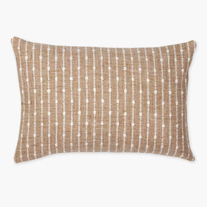 Bardot lumbar pillow cover by Colin and Finn. burlap brown with vertical white stripes.