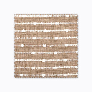 Bardot fabric swatch from Colin and Finn. A burlap fabric with woven white stripes