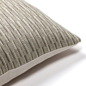 Corner of the Harrison pillow cover to show the brownish details of the offset stripes