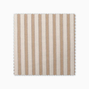 Leo fabric swatch from Colin and Finn. Cream and Mustard stripes