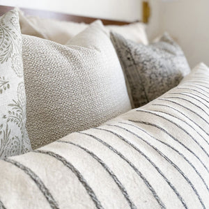 Close up of Winston lumbar stripes and Selma cream texture details.