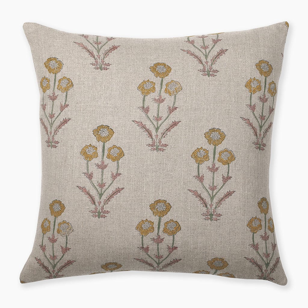 Remington pillow cover from Colin and Finn showing floral block print on natural linen.