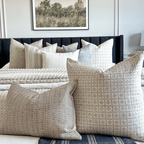 Neville Sand, Elain, Copeland, Darcy, Eloise, Logan Lumbar, Ester Lumbar, and Georgia throw pillows from Colin + Finn