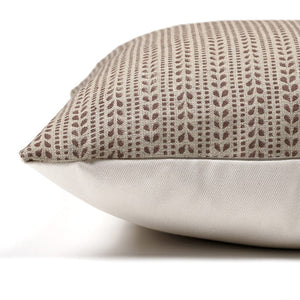 Experience luxury with the Ester Pillow Cover by Colin and Finn. From its beautiful front pattern to the solid ivory backing and invisible zipper, every detail speaks of quality. [Side view image showcasing pattern, backing, and zipper]