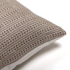 Get up close and personal with the intricate details of the Ester Pillow Cover from Colin and Finn. Admire the craftsmanship of Indian block printing. [Zoomed-in upper corner image of the pillow cover]