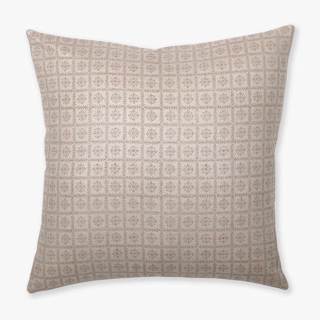 Colin and Finn's Georgia Pillow Cover featuring abstract vine squares and floral motifs on a white background.