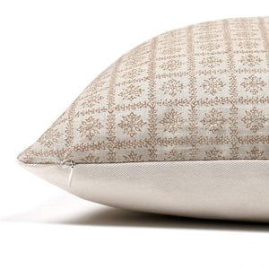 Side view of Colin and Finn's Georgia Pillow Cover, displaying the front pattern and solid ivory backing with invisible zipper.