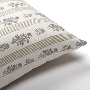 Corner of the cream floral and striped pillow cover - the Leighton from Colin + Finn 