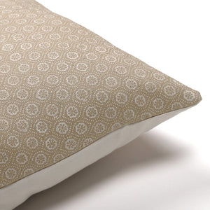 Corner of the tan pillow with white flowers - The Matilda from Colin + Finn