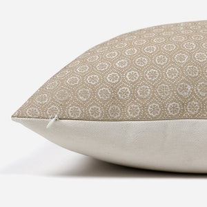 Side of the tan pillow with white flowers - The Matilda from Colin + Finn