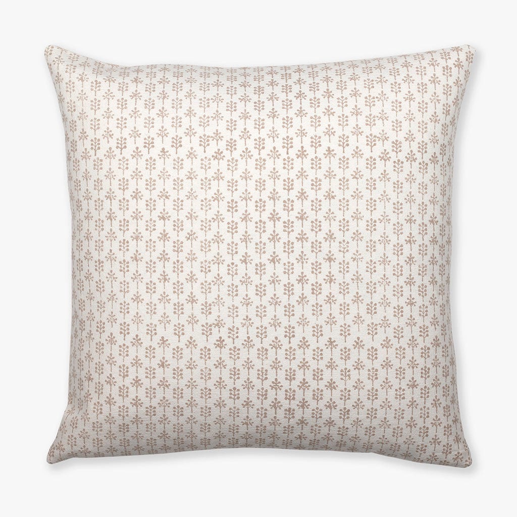 Colin and Finn's Odette Pillow Cover, featuring a delicate taupe floral pattern on a creamy backdrop, brings artisanal charm to your space.Experience luxury with every detail