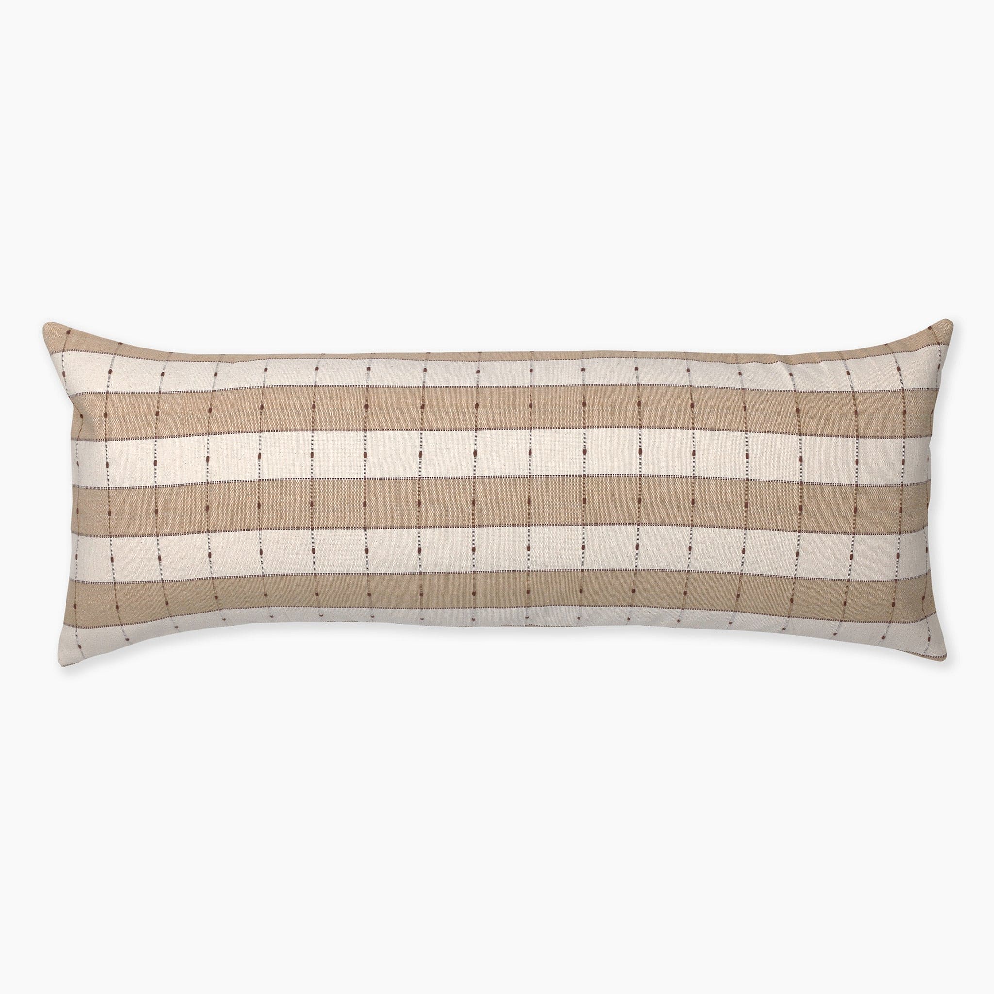 Prescott lumbar pillow cover showing the brown, ivory, and taupe stripes on the oversized lumbar.