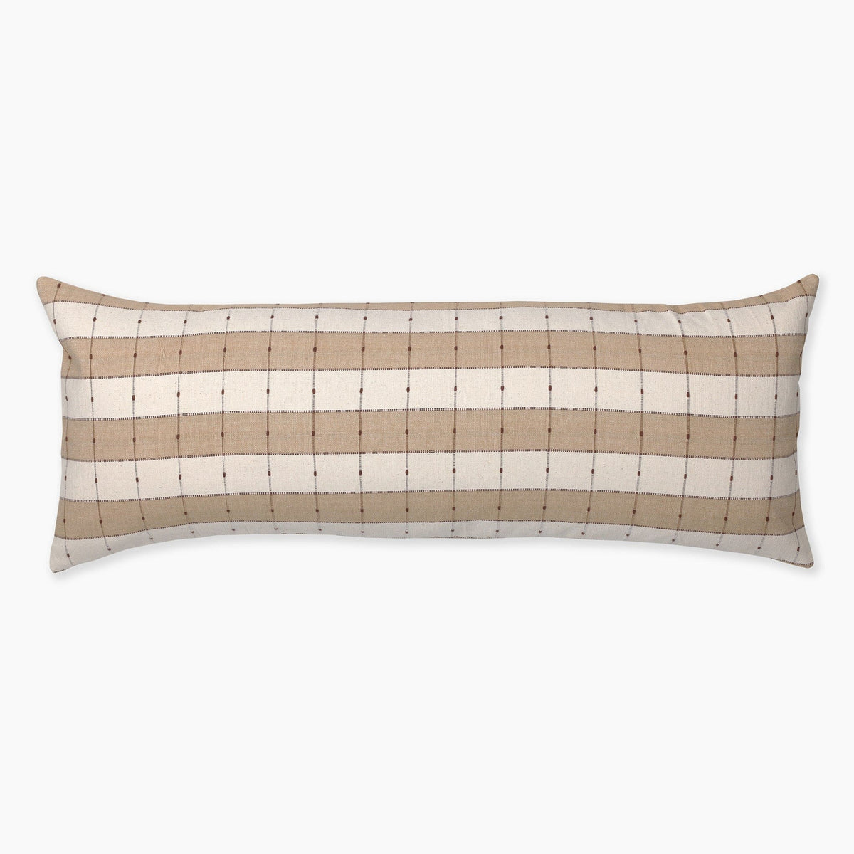 Prescott lumbar pillow cover showing the brown, ivory, and taupe stripes on the oversized lumbar.