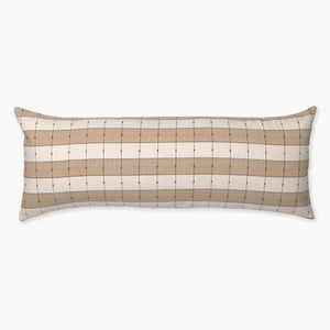 Prescott lumbar pillow cover showing the brown, ivory, and taupe stripes on the oversized lumbar.