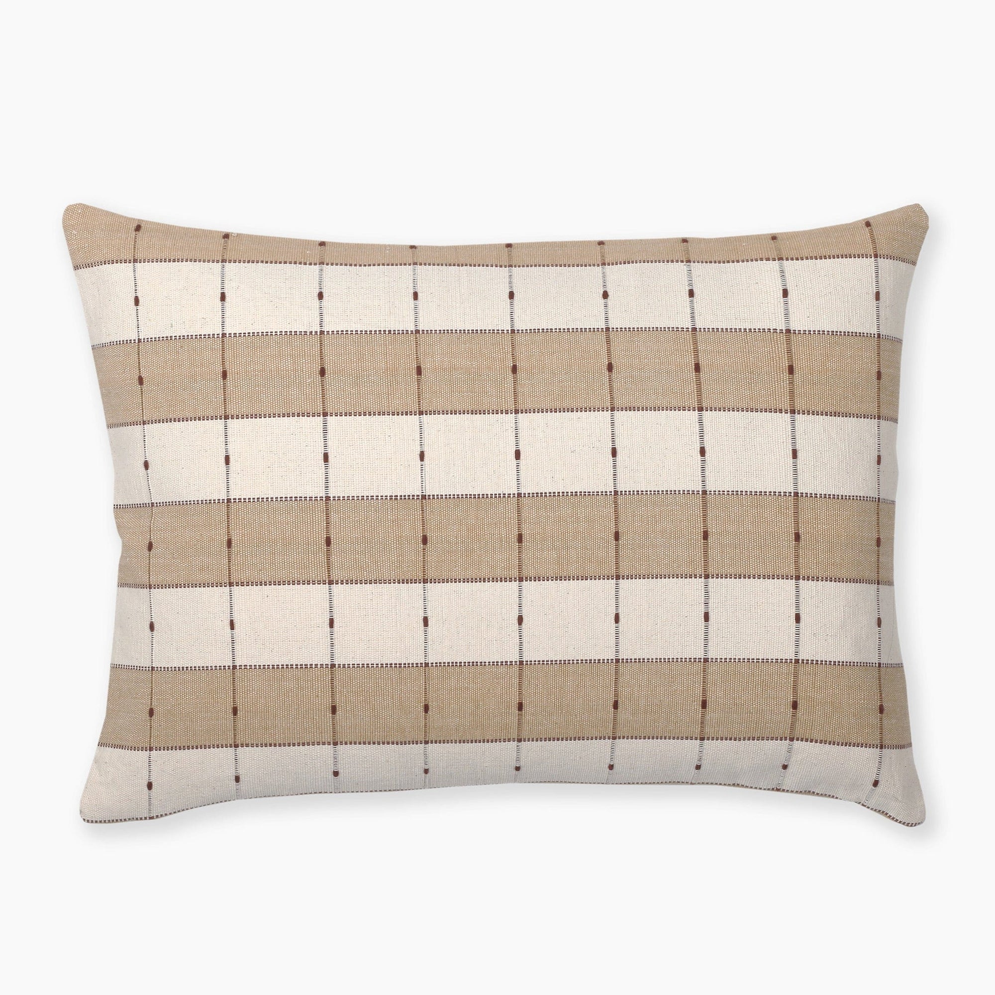 Prescott lumbar pillow cover showing the brown, ivory, and taupe stripes on the standard lumbar.