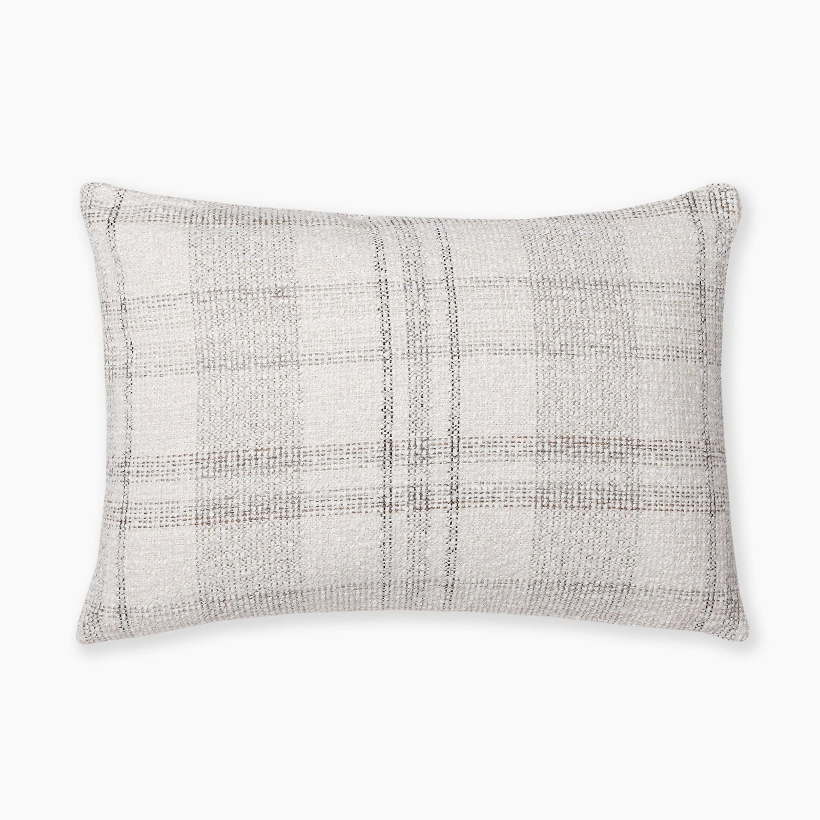 A rectangular pillow with a white and light brown plaid pattern. The fabric has a woven texture, and the design features large squares in a grid formation. The pillow appears soft and is placed against a plain white background.
