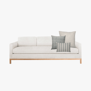 Ava pillow combination on white sofa.