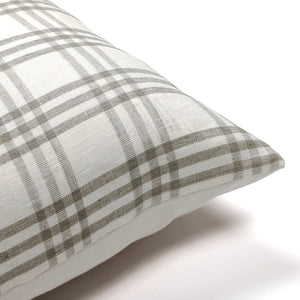 Corner of the Bailey pillow cover showing the plaid details