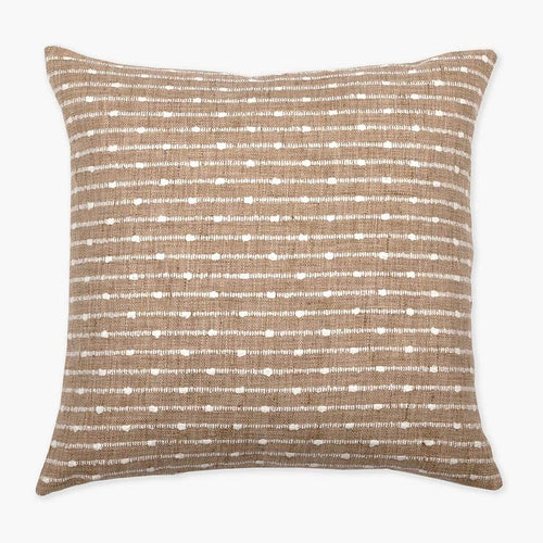 Bardot pillow cover by Colin and Finn. burlap brown with horizontal white woven stripes