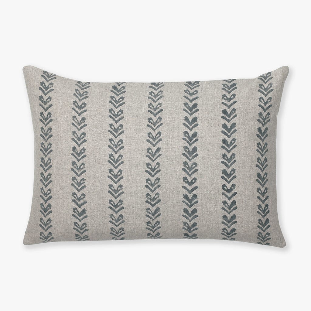 Blaine pillow cover from Colin and Finn. Flax color linen with blue-grey chevron arrows