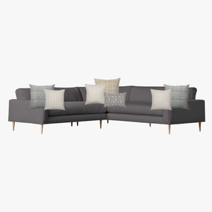 Dark sectional with Colin and Finn's Skye pillow combo.