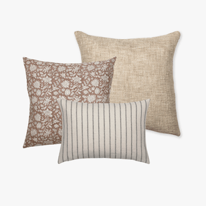 Spencer Pillow Combination from Colin and Finn including Weston, Eleanor in natural, and Winston lumbar pillow covers on a white background.