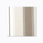 Charles fabric swatch from Colin and Finn. White, Cream, and Tan stripes