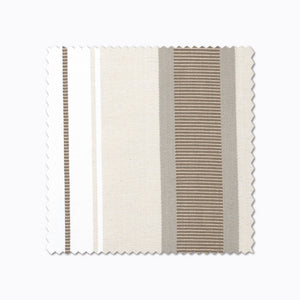 Charles fabric swatch from Colin and Finn. White, Cream, and Tan stripes