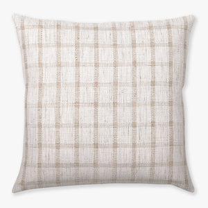 Darby pillow cover from Colin and Finn showing the white and taupe checker design.
