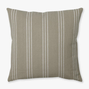 Darcy pillow from Colin and Finn. Olive grey pillow with handwoven ivory stripes