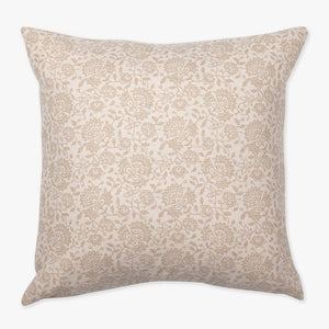 Delilah pillow cover from Colin and Finn that has beige floral motif on ivory background.