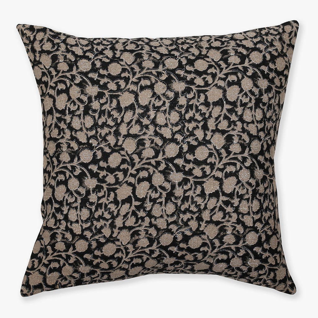 Edina pillow cover from Colin and Finn that's black and natural linen block floral print.