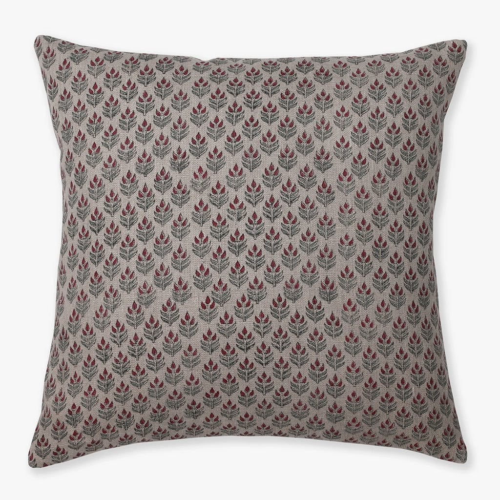 Ella pillow cover with red and olive floral print on a natural linen from Colin and Finn