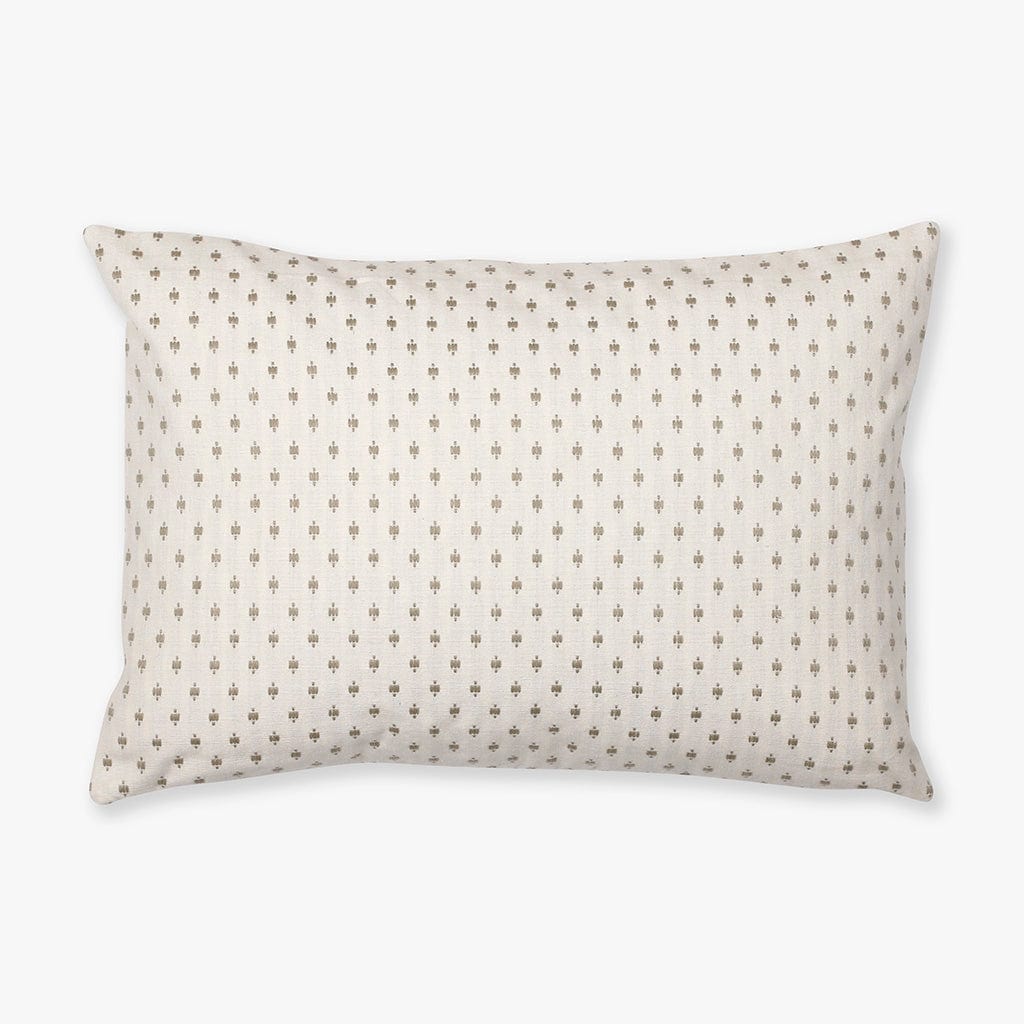 Elodie lumbar pillow cover from Colin and Finn showing the ivory background and taupe embroidered detailing.