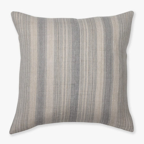 The Felicity pillow cover from Colin and Finn. A gray hemp handwoven stripe on a natural fabric