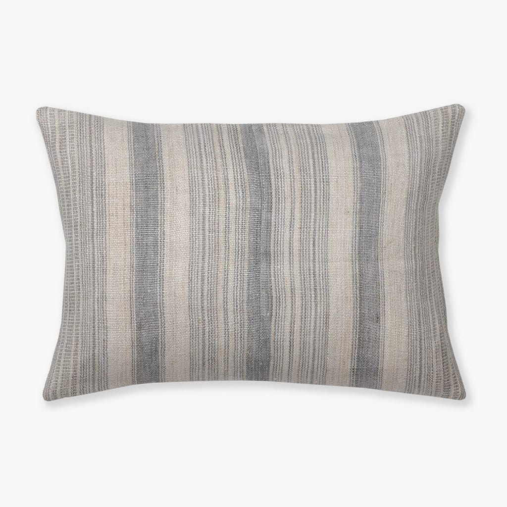 The Felicity lumbar pillow cover from Colin and Finn. A gray hemp handwoven stripe on a natural fabric