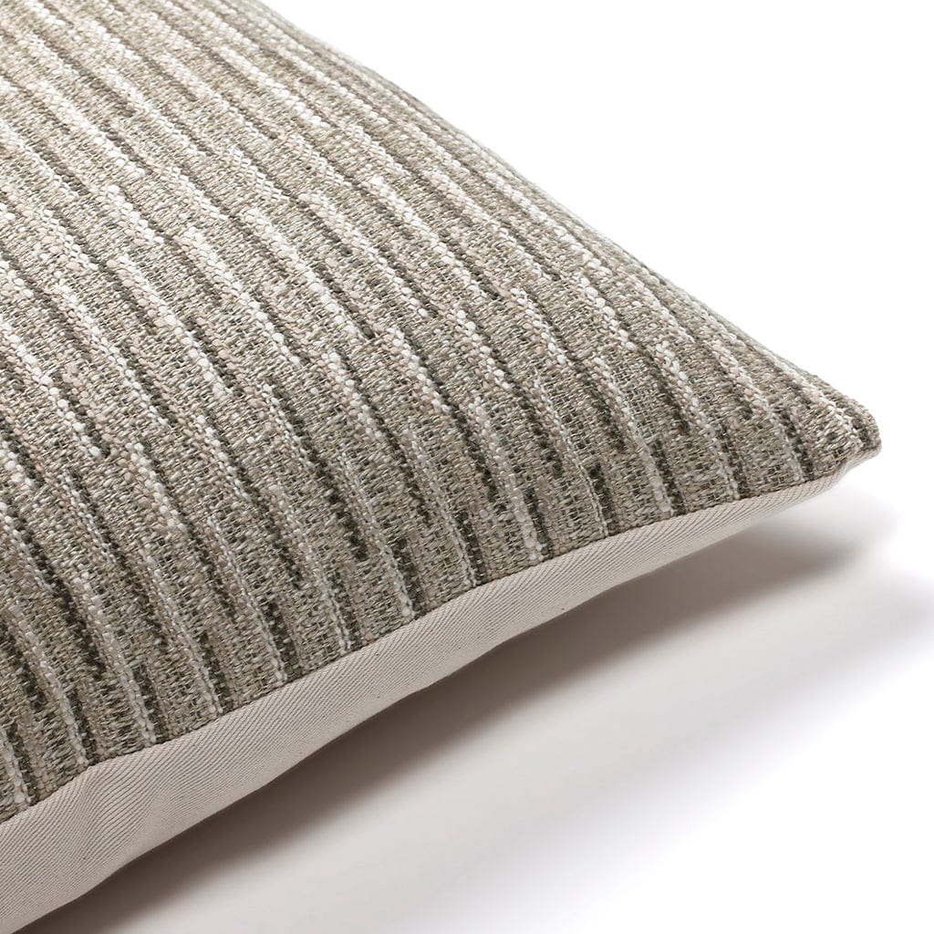 Corner of the Harrison pillow cover to show the brownish details of the offset stripes