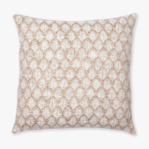 Jade pillow cover from Colin and Finn with ivory and flax woven geometric design.