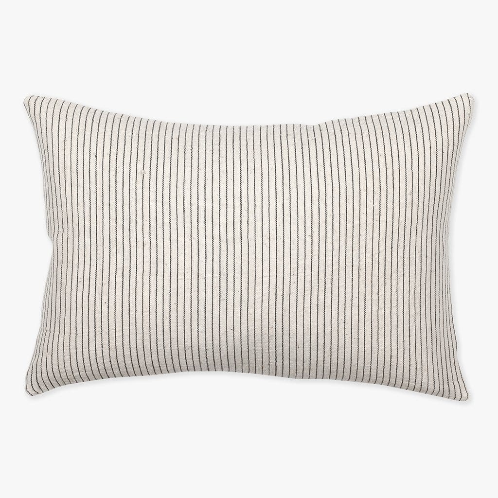 Laney lumbar pillow cover from Colin and Finn that&#39;s ivory with vertical charcoal stripes