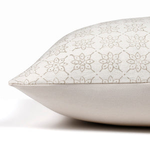 Livvy pillow cover from Colin and Finn showing the taupe and ivory floral pattern.