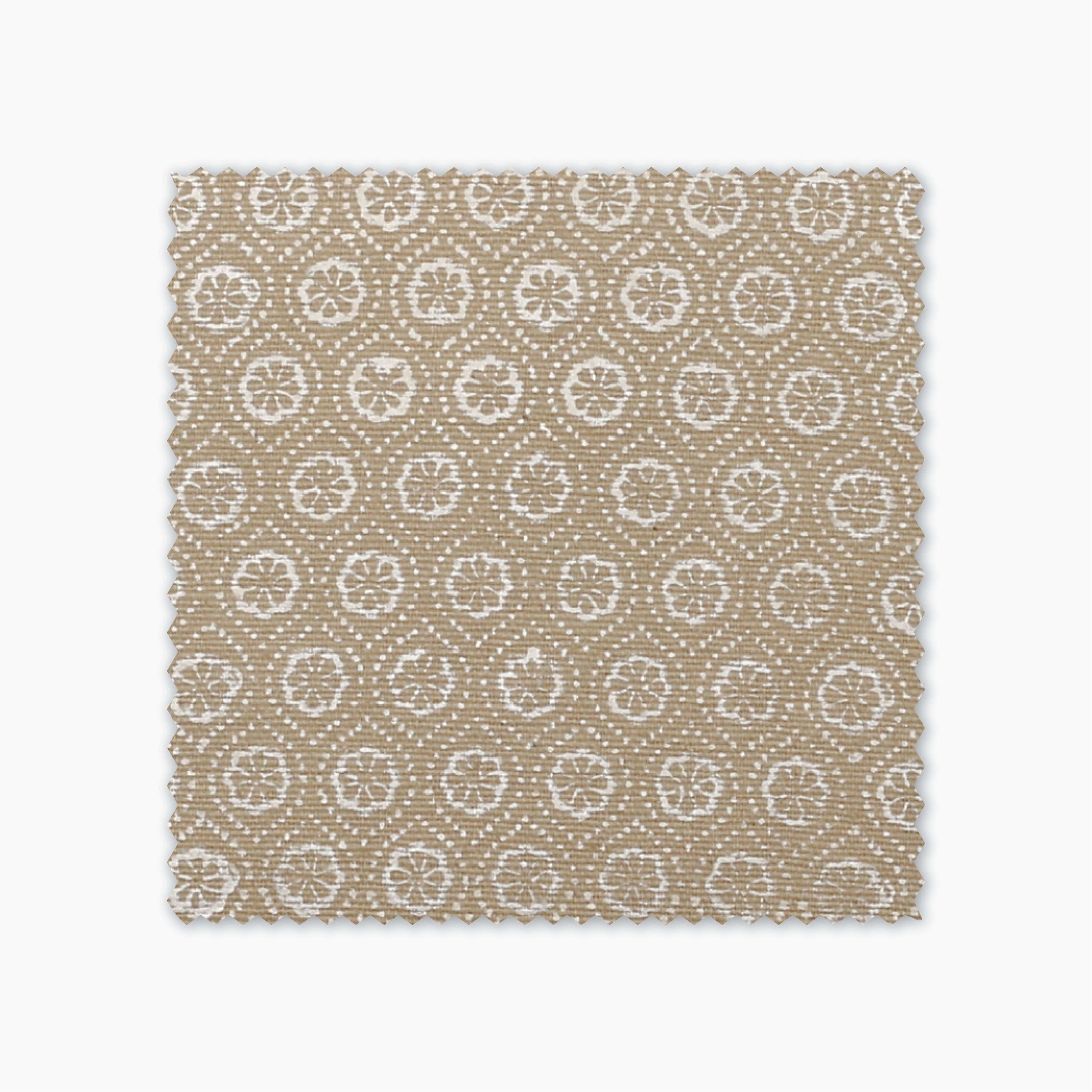 Matilda fabric swatch from Colin and Finn. Cream flowers on a mustard background