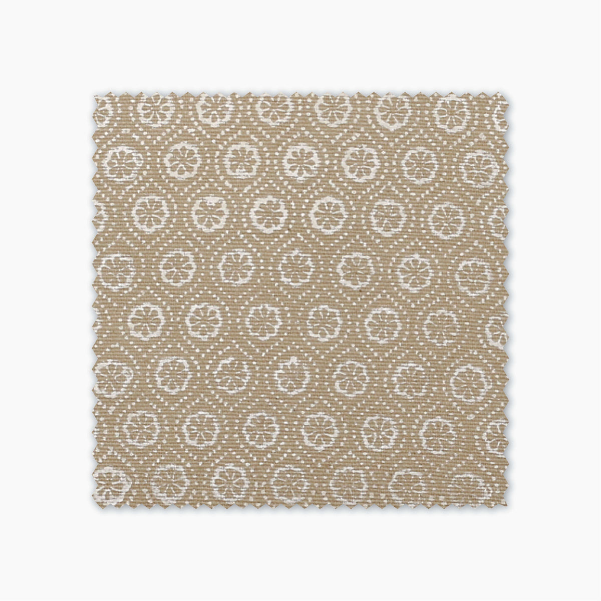 Matilda fabric swatch from Colin and Finn. Cream flowers on a mustard background