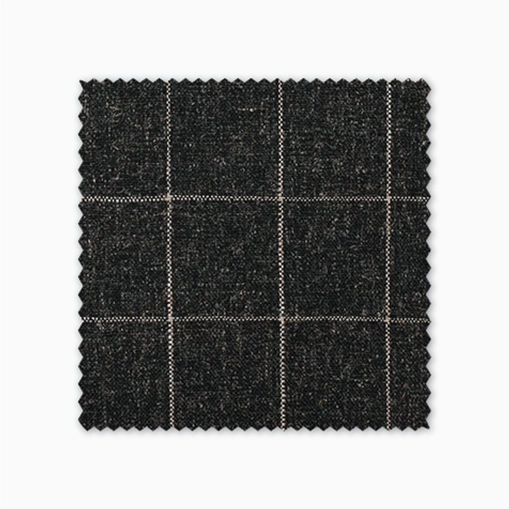 Mavis fabric swatch from Colin and Finn. Black with gold plaid