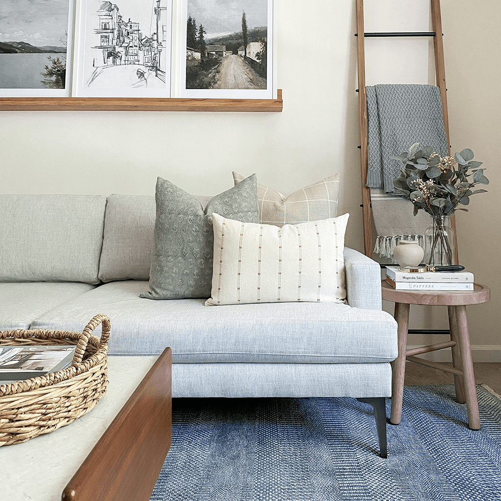 Naples Pillow Combination on white sofa.