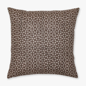 Neville pillow cover with mocha background and linen floral motif.